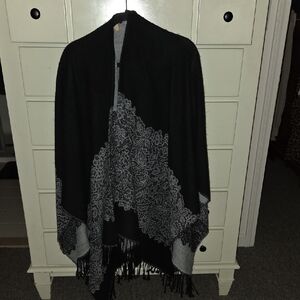 Black and Gray Shawl with Fringe
